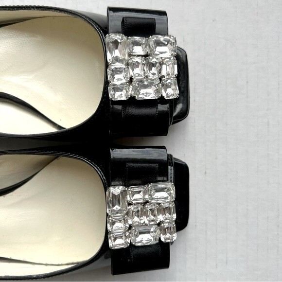 Baldinini Trend Black Patent Leather Jeweled Flats w/ Peep Toe Women EU 35 US 5 - Picture 2 of 15